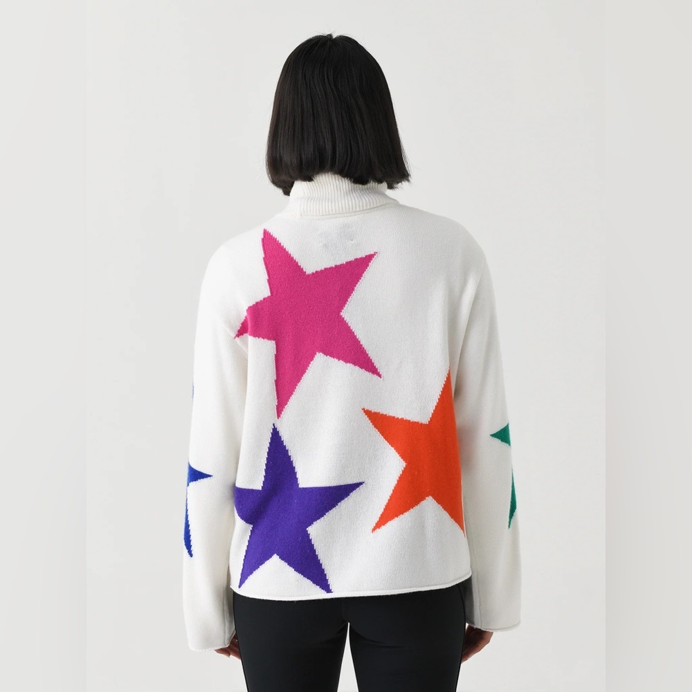 Goldbergh Calore star print long sleeve turtleneck sweater in cream multicolor - Picture 4 of 9
